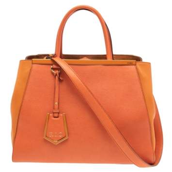 Pre Owned Fendi Two Tone Orange Leather Medium 2jours Tote