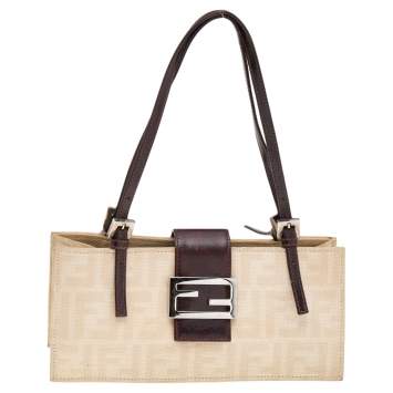 Pre Owned Fendi Cream/Brown Zucca Canvas and Leather Shoulder Bag