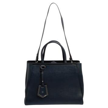 Pre Owned Fendi Navy Blue Leather Medium 2Jours Tote