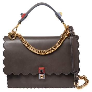 Pre Owned Fendi Light Brown Leather Kan I Scalloped Top Handle Bag