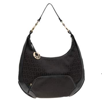 Pre Owned Fendi Black/Brown Zucchino Canvas And Leather Pocket Chef Hobo