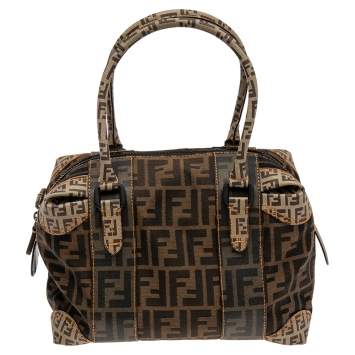 Pre Owned Fendi Tobacco Zucca Coated and Canvas B Mix Boston Bag