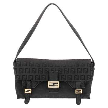 Pre Owned Fendi Black Zucchino Canvas Mama Baguette