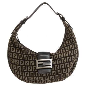 Pre Owned Fendi Beige/Brown Zucchino Canvas and Leather Flap Hobo