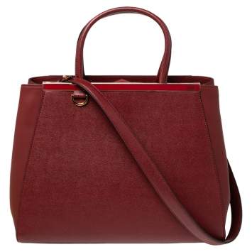 Pre Owned Fendi Burgundy Leather Medium 2jours Tote