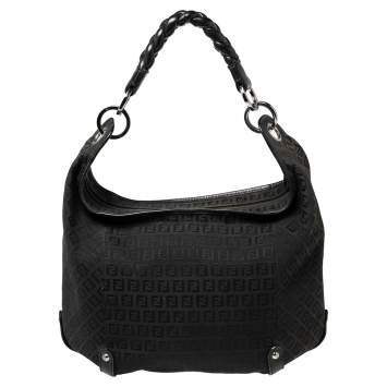 Pre Owned Fendi Black Zucchino Canvas and Leather Forever Hobo