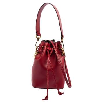 Pre Owned Fendi Red Leather Mini Mon Tresor Drawstring Bucket Bag
