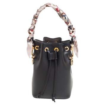 Pre Owned Fendi Black Leather Mini Mon Tresor Drawstring Bucket Bag