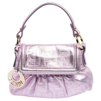 Pre Owned Fendi Metallic Lilac FF Embossed Leather Mini Chef Hobo