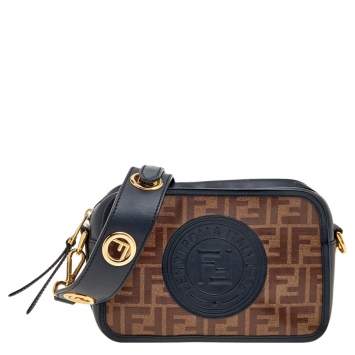 Pre Owned Fendi Tobacco/Black Coated Canvas and Leather F is Fendi  Stamp Patch Camera Bag