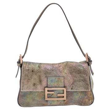 Pre Owned Fendi Metallic Grey Leather Mama Shoulder Bag