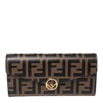 Pre Owned Fendi Tobacco Zucca Leather Flap Continental Wallet 