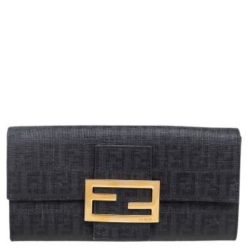 Pre Owned Fendi Black Zucchino Coated Canvas Forever Continental Wallet