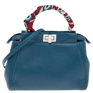 Pre Owned Fendi Blue Leather Peekaboo Top Handle Bag