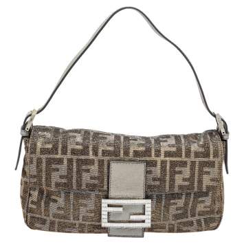 Pre Owned Fendi Silver/Gold FF Lurex Baguette Bag