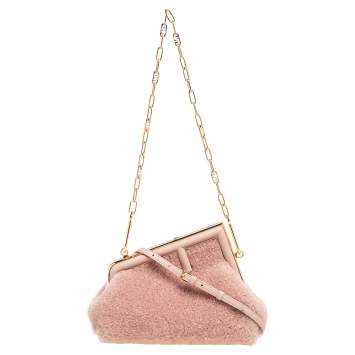 Pre Owned Fendi Light Pink Shearing Small First Shoulder Bag