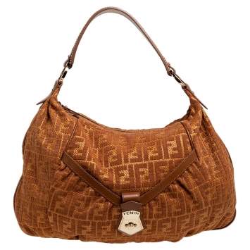 Pre Owned Fendi Brown Zucchino Coated Canvas and Leather Hobo