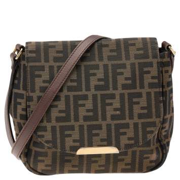 Pre Owned Fendi Tobacco Zucca Canvas and Leather Flap Crossbody Bag