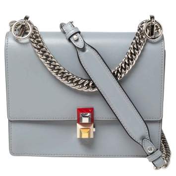 Pre Owned Fendi Powder Blue Leather Small Kan I Shoulder Bag