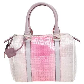 Pre Owned Fendi Pink Gradient Sequin and Patent Leather Bauletto Boston Bag