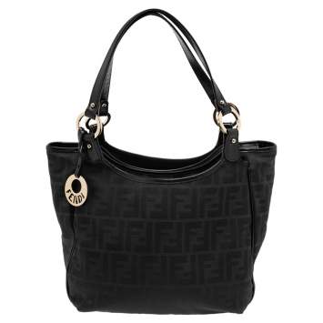 Pre Owned Fendi Black Zucca Canvas and Leather Chef Shopper Tote