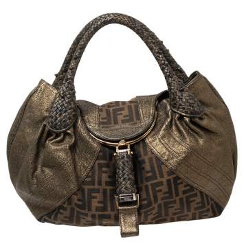 Pre Owned Fendi Tobacco/Metallic Zucca Canvas and Leather Spy Bag