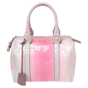 Pre Owned Fendi Ombre Pink Zucchino Fabric, Leather and Sequins Forever Bauletto Boston Bag