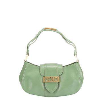 Pre Owned Fendi Green Leather Shoulder Bag