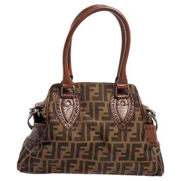 Pre Owned Fendi Tobacco Zucca Canvas and Leather Chef De Jour Bag