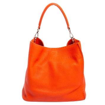 Pre Owned Fendi Orange Selleria Leather Anne Bucket Hobo