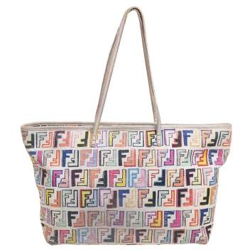 Pre Owned Fendi Multicolor Zucca Coated Canvas Large Roll Tote