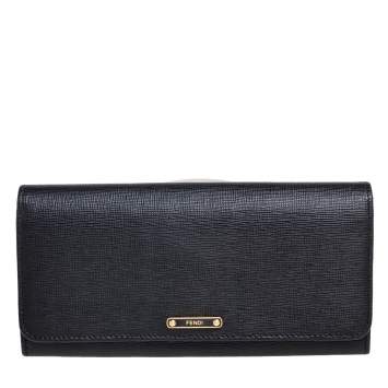 Pre Owned Fendi Black Leather Continental Wallet
