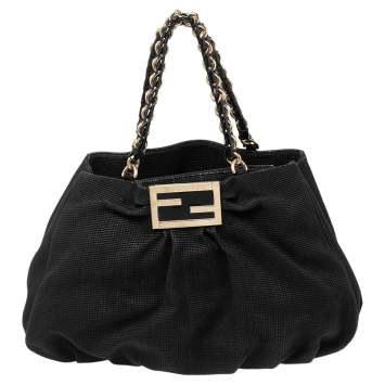Pre Owned Fendi Black Canvas Large Mia Shoulder Bag