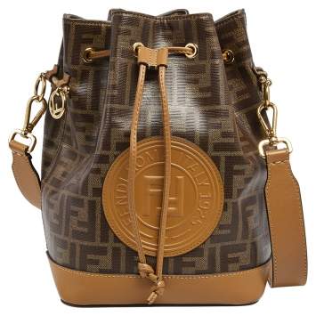 Pre Owned Fendi Brown Zucca Coated Canvas and Leather Mon Tresor Drawstring Bucket Bag