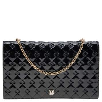Pre Owned Fendi Black Patent Leather Fendilicious Wallet On Chain