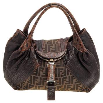 Pre Owned Fendi Tobacco Zucca Canvas And Leather Spy Hobo