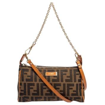Pre Owned Fendi Tobacco/Mustard Zucca Canvas Mini Chain Pochette 