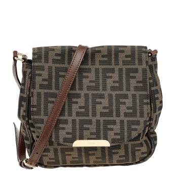 Pre Owned Fendi Tobacco Zucca Canvas And Leather Medium Flap Crossbody Bag 