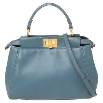 مملوكة مسبقًا Fendi Blue Leather Mini Peekaboo Top Handle Bag