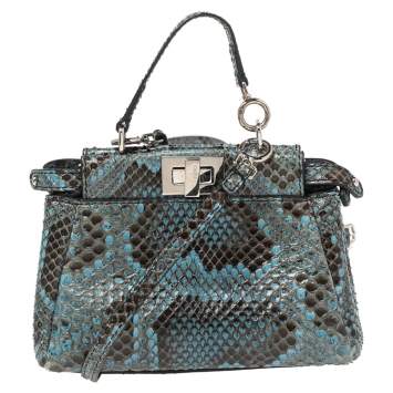 Pre Owned Fendi Blue/Black Python Micro Peekaboo Crossbody Bag