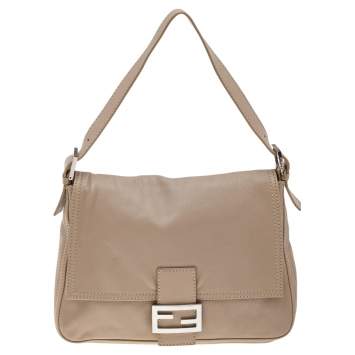 Pre Owned Fendi Beige Leather Mama Forever Shoulder Bag