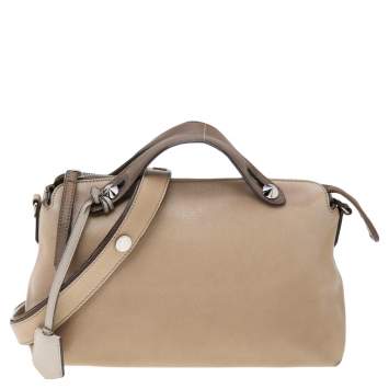 Pre Owned Fendi Beige/Brown Leather Medium By The Way Boston Bag