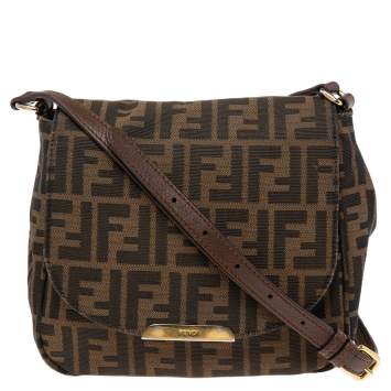 Pre Owned Fendi Tobacco Zucca Canvas Flap Crossbody Bag