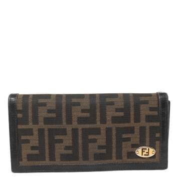 Pre Owned Fendi Tobacco Zucca Canvas and Leather FF Logo Flap Continental Wallet