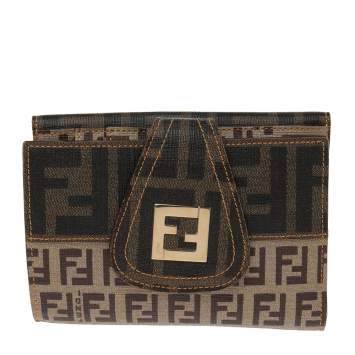 Pre Owned Fendi Tobacco/Beige Zucca/Zuchinno Coated Canvas French Compact Wallet