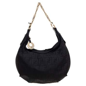 Pre Owned Fendi Black Zucca Canvas Chef Chain Link Hobo