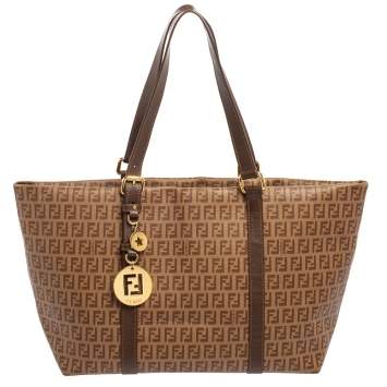 Pre Owned Fendi Brown Zucchino Coated Canvas Superstar Shopping Tote