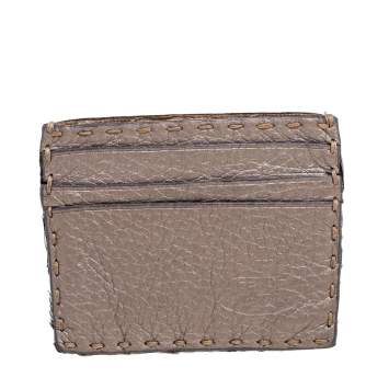 Pre Owned Fendi Grey Selleria Leather Card Holder