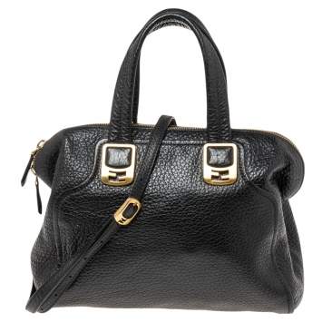 Pre Owned Fendi Black Pebbled Leather Small Chameleon Tote