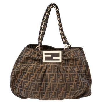 Pre Owned Fendi Tobacco Zucca Canvas Mia Shoulder Bag
